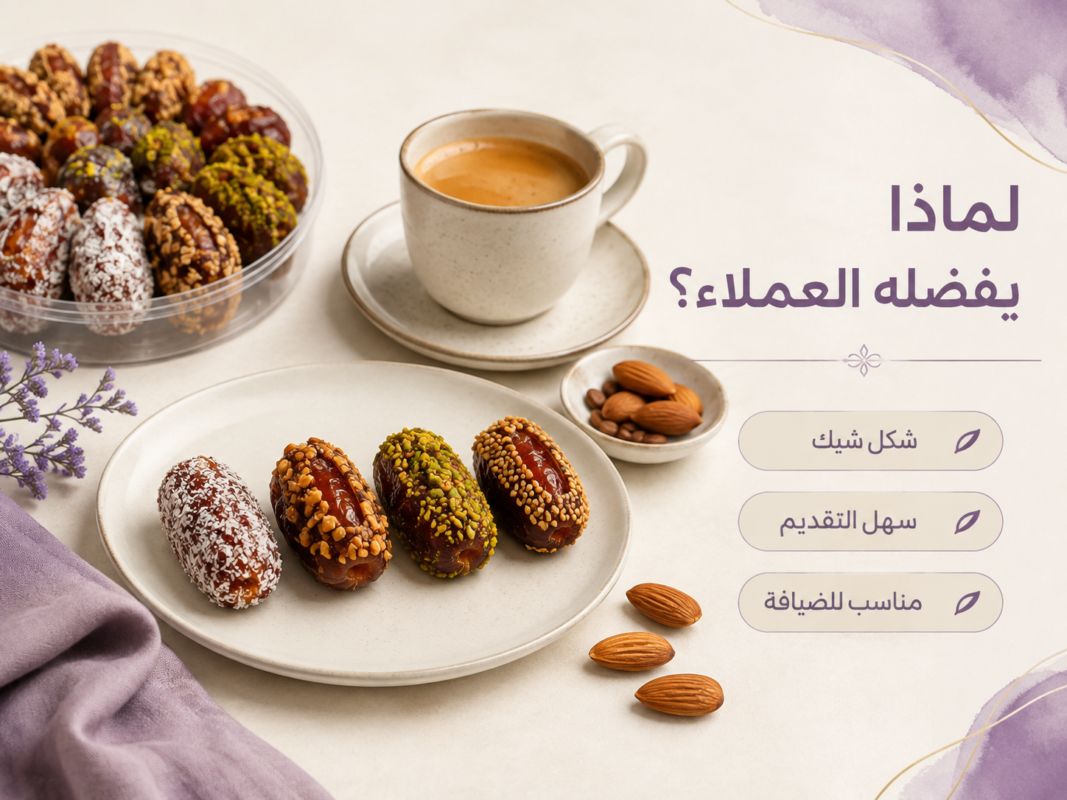 تمر محشي باللوز بنكهات مختلفة للضيافة